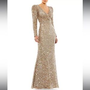 Mac Duggal PUFF SHOULDER SEQUINED SURPLICE GOWN size 8 NEW $498
